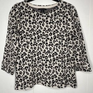 Tahari Leopard Knit Quarter Cuff Sleeve Top